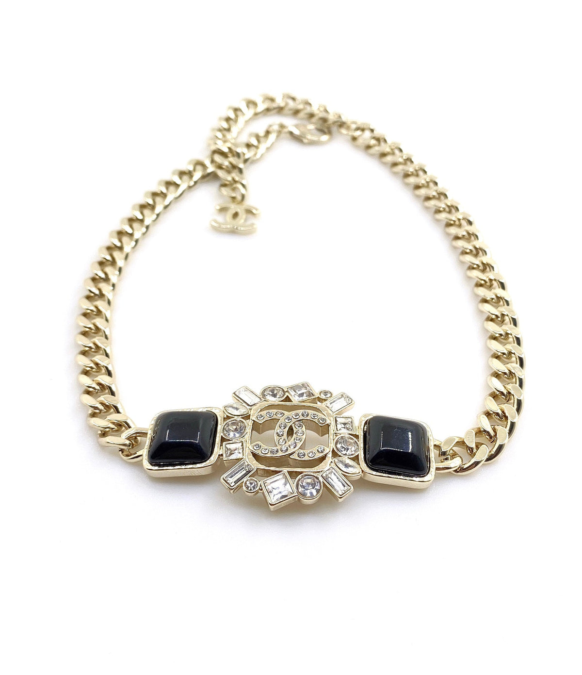 Chanel Black Crystals Chain Necklace