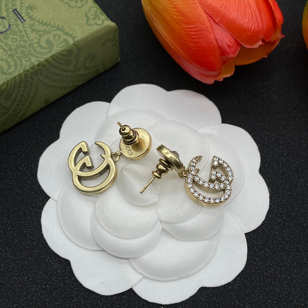 Gucci Double G Crystal Earrings - 18K Yellow Gold