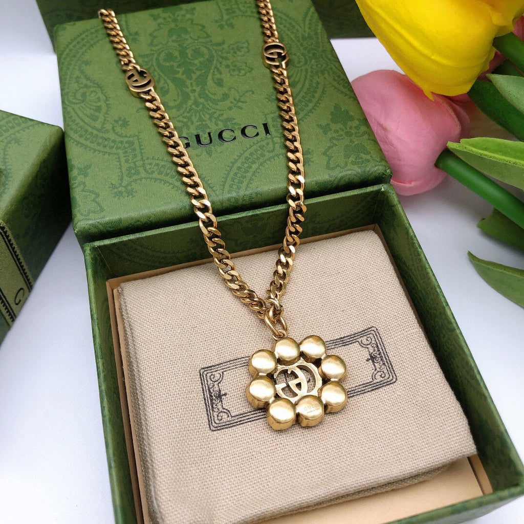 Gucci Double G Flower Crystal Necklace