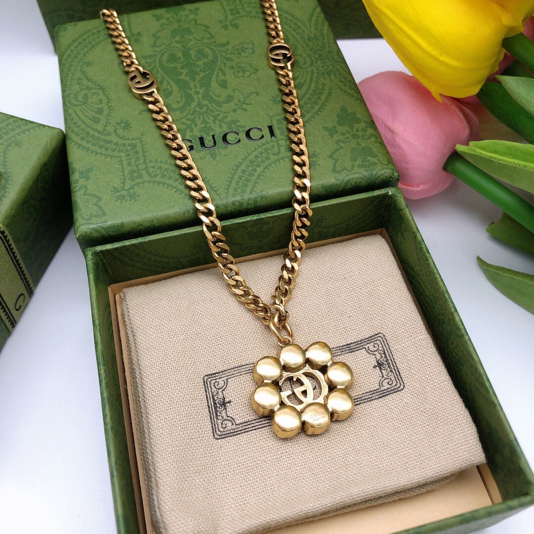 Gucci Double G Flower Crystal Necklace