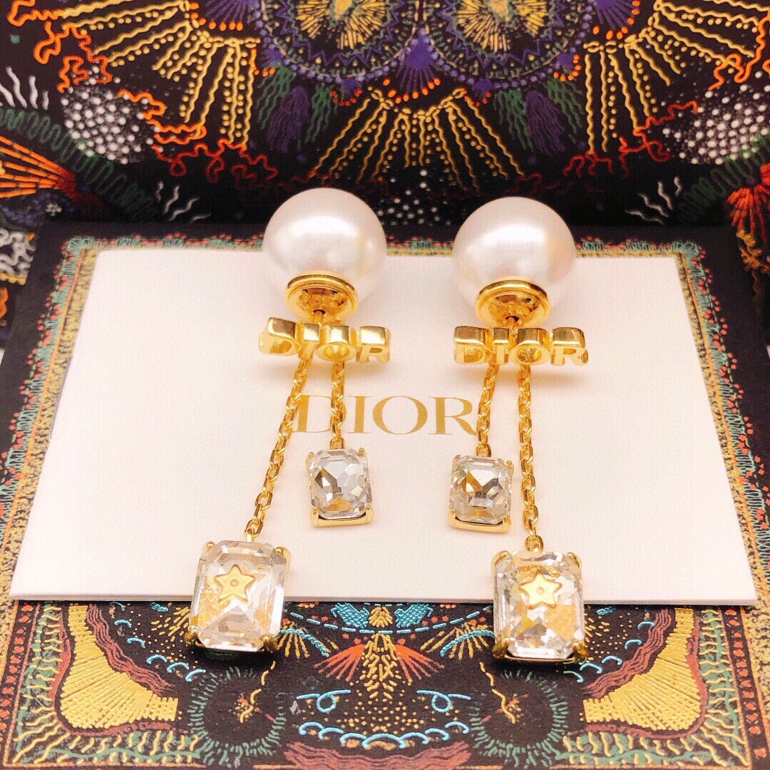 Dior Tassel Crystal Star Earrings