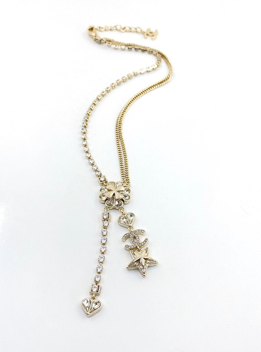 Chanel Heart Crystals Chain Necklace