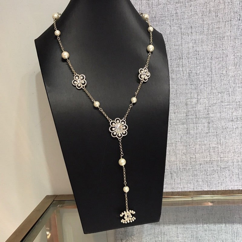 Chanel Flowers Pearl Long Necklace