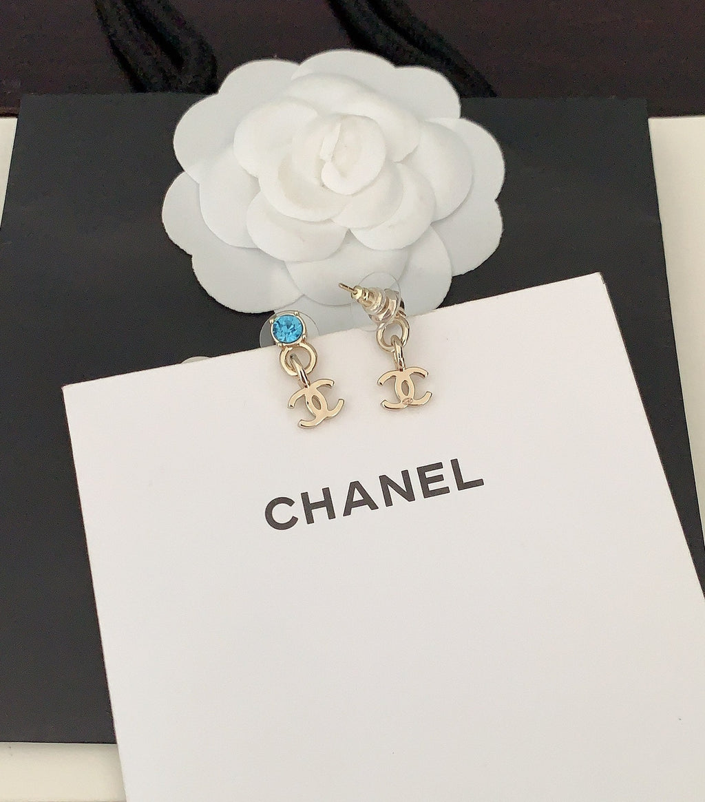 Chanel Blue Crystal Earrings - 18K Yellow Gold