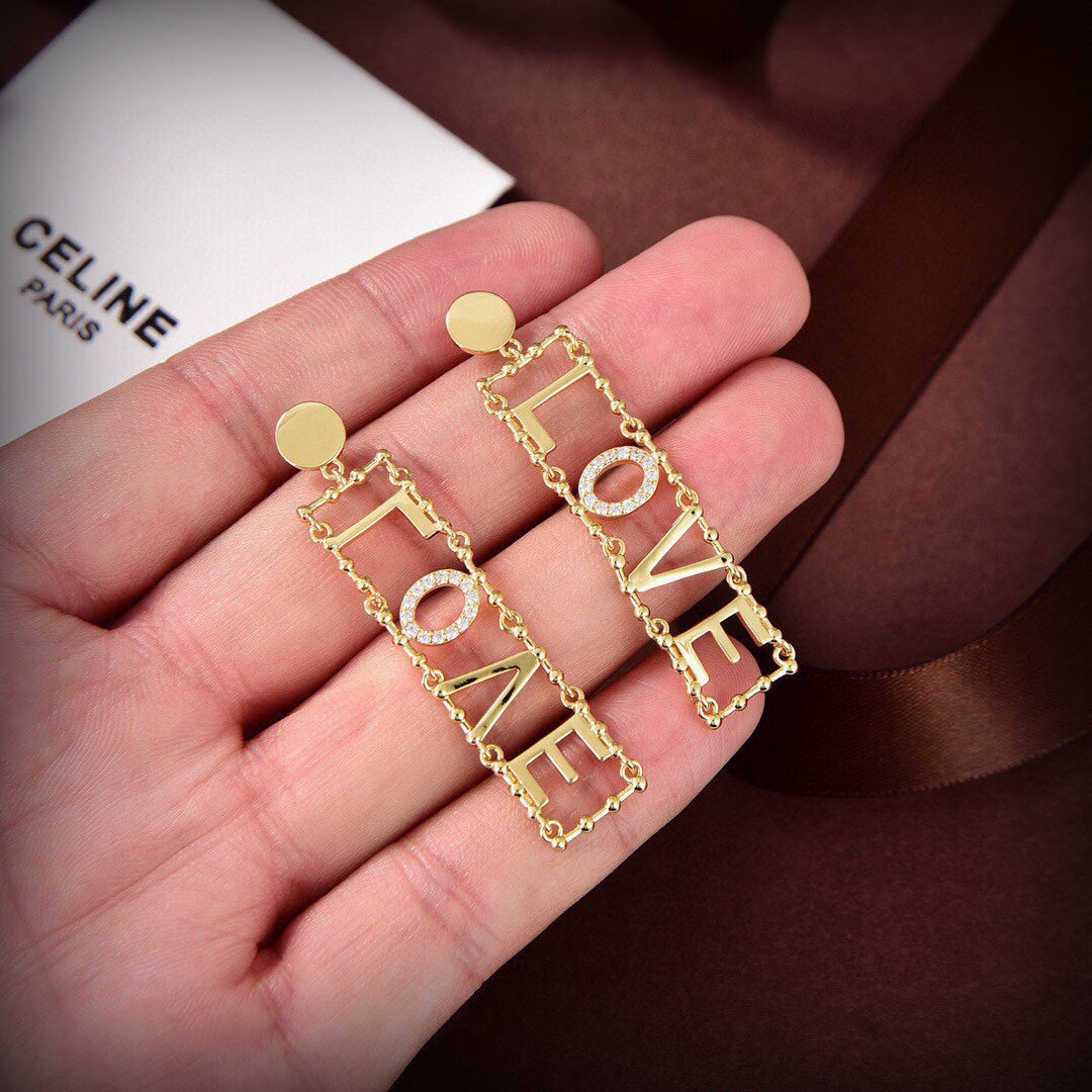 Celine Triomphe LOVE Diamond Earrings - 18K Yellow Gold