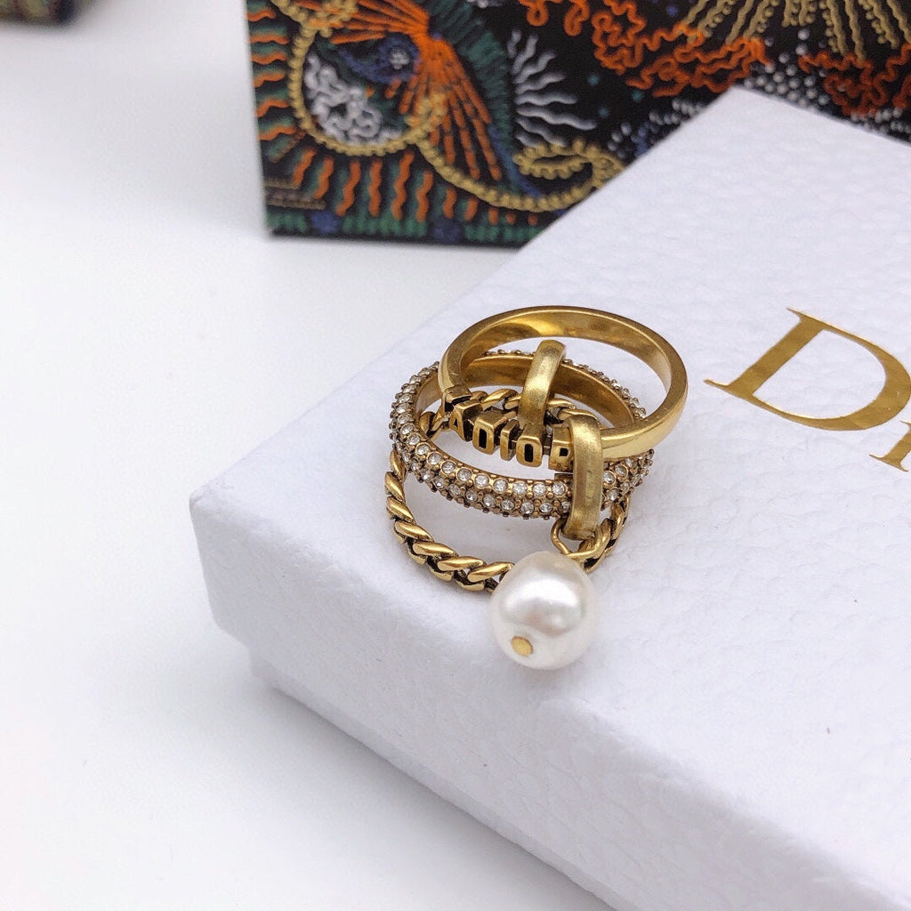 Dior Pearl & Crystal J'Adior Ring - 18K Yellow Gold