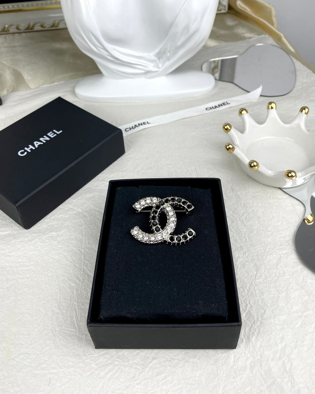 Chanel Black & White Crystal Brooch