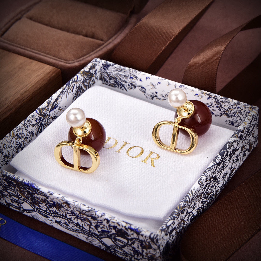 Dior Tribales Brown Resin Pearl Earrings