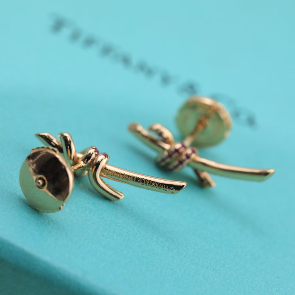 Tiffany Knot Pink Diamond Earrings - 18K Yellow Gold
