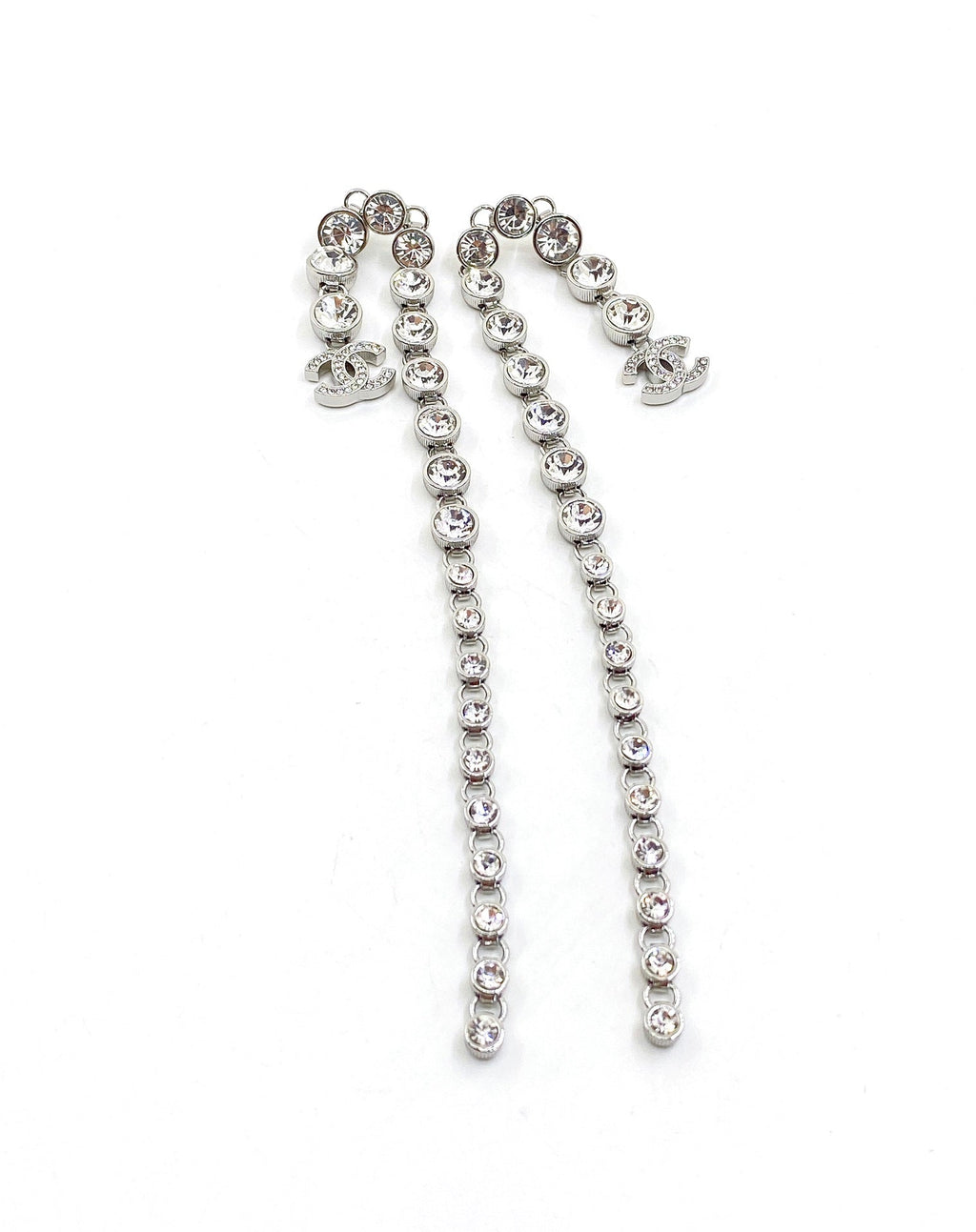 Chanel Long Crystal Earrings - 18K White Gold