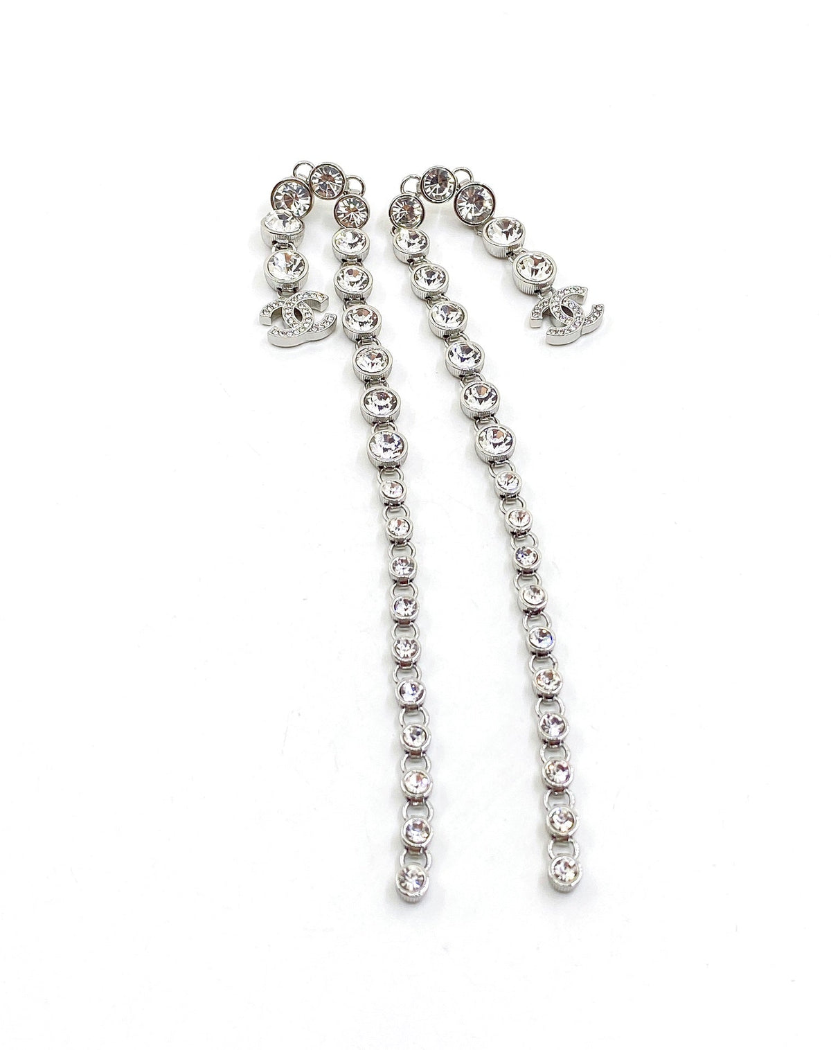 Chanel Long Crystal Earrings - 18K White Gold
