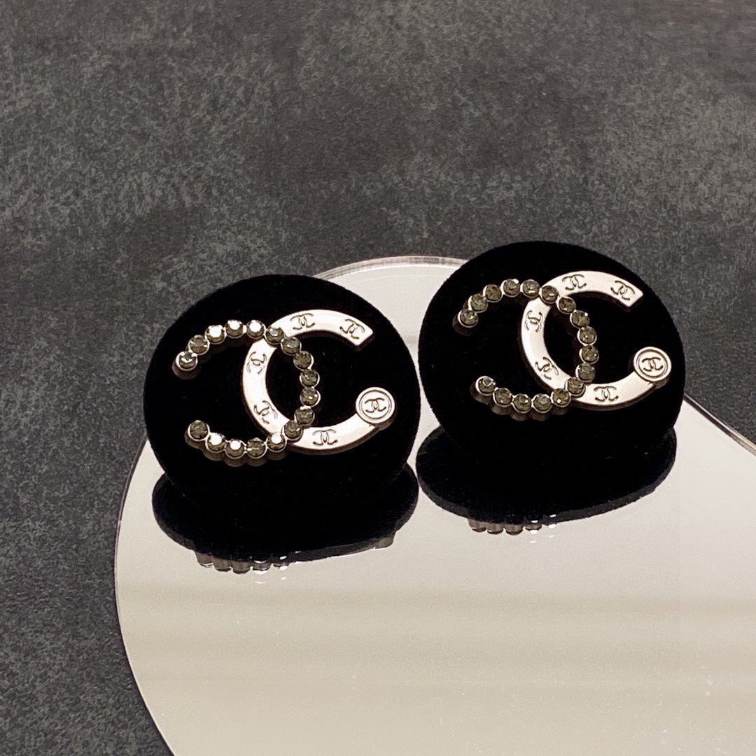 Chanel Black Resin Crystal Earrings - 18K White Gold