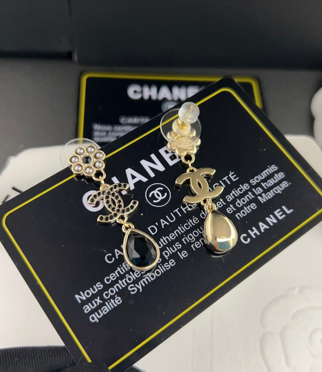 Chanel Black Crystal Earrings - 18K Yellow Gold