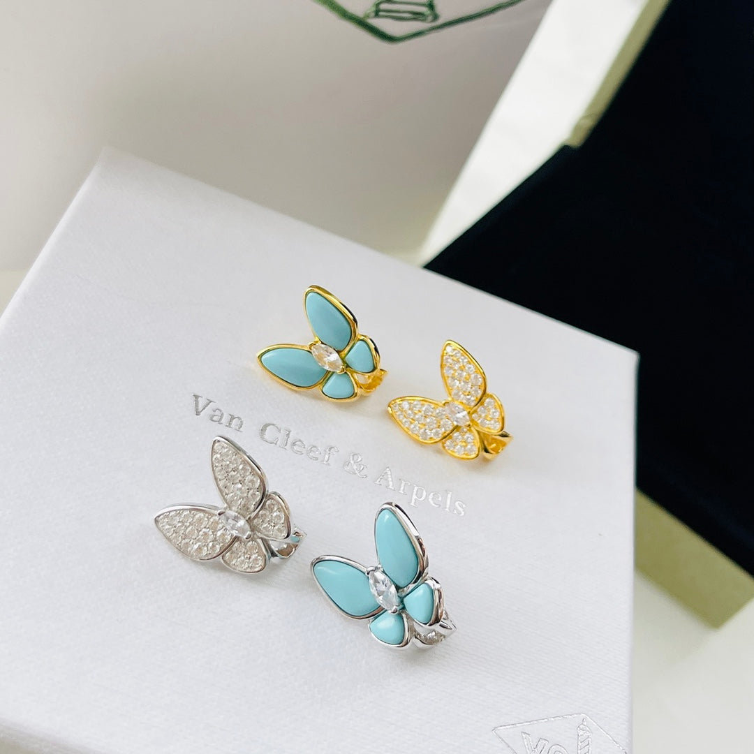 Two Butterfly Turquoise Earrings - 18K Gold