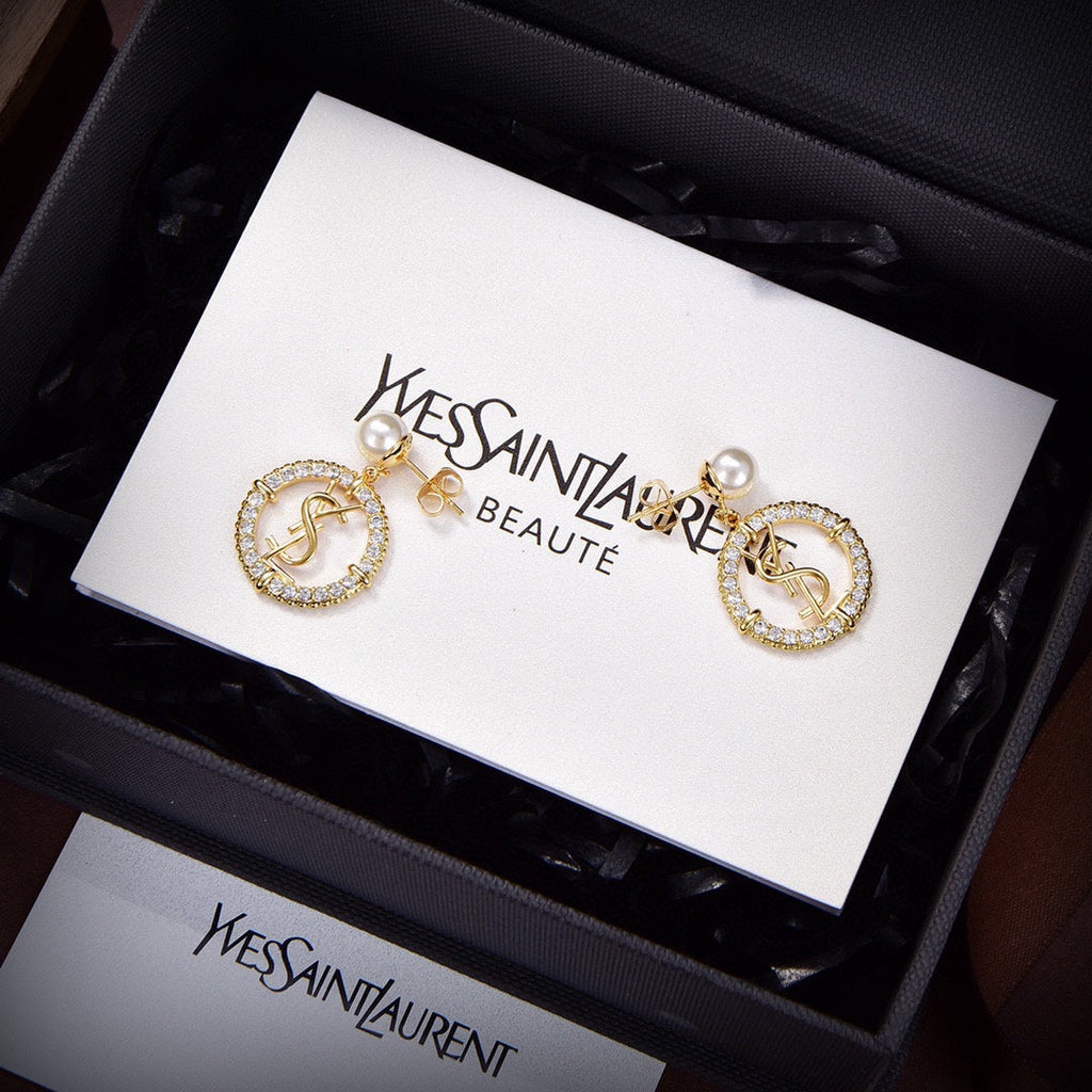 YSL Circle Diamond Earrings - 18K Yellow Gold