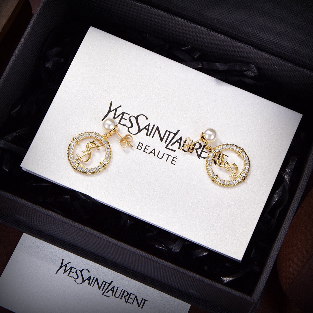 YSL Circle Diamond Earrings - 18K Yellow Gold