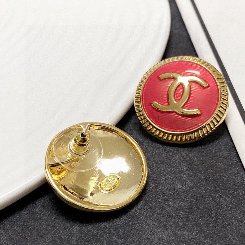 Chanel Red Round Earrings - 18K Yellow Gold