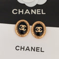 Chanel Oval Leather Earrings - 18K Yellow Gold