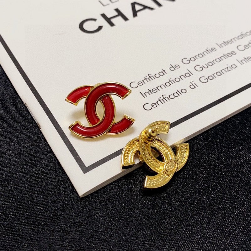 Chanel Red Earrings - 1.8 cm Height - 18K Yellow Gold