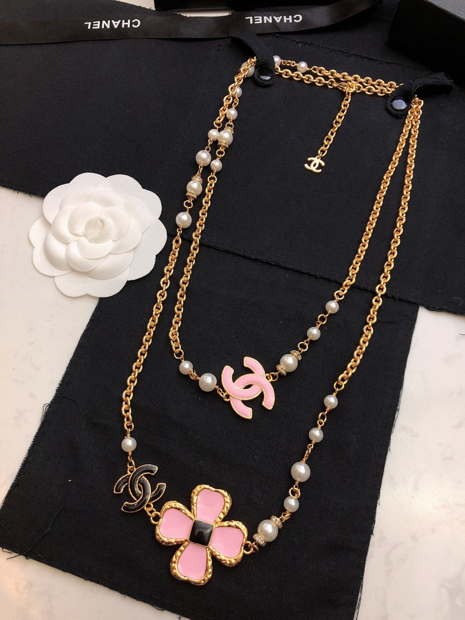 Chanel Pink Flowers Necklace