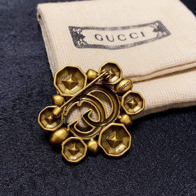 Gucci Double G Flower Crystal Brooch
