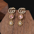 Gucci Double G Flower Crystal Earrings - 18K Yellow Gold
