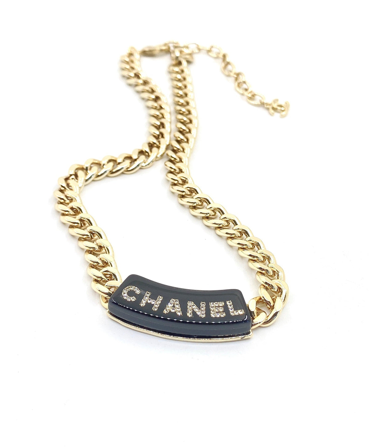 Chanel Black Logo Chain Necklace