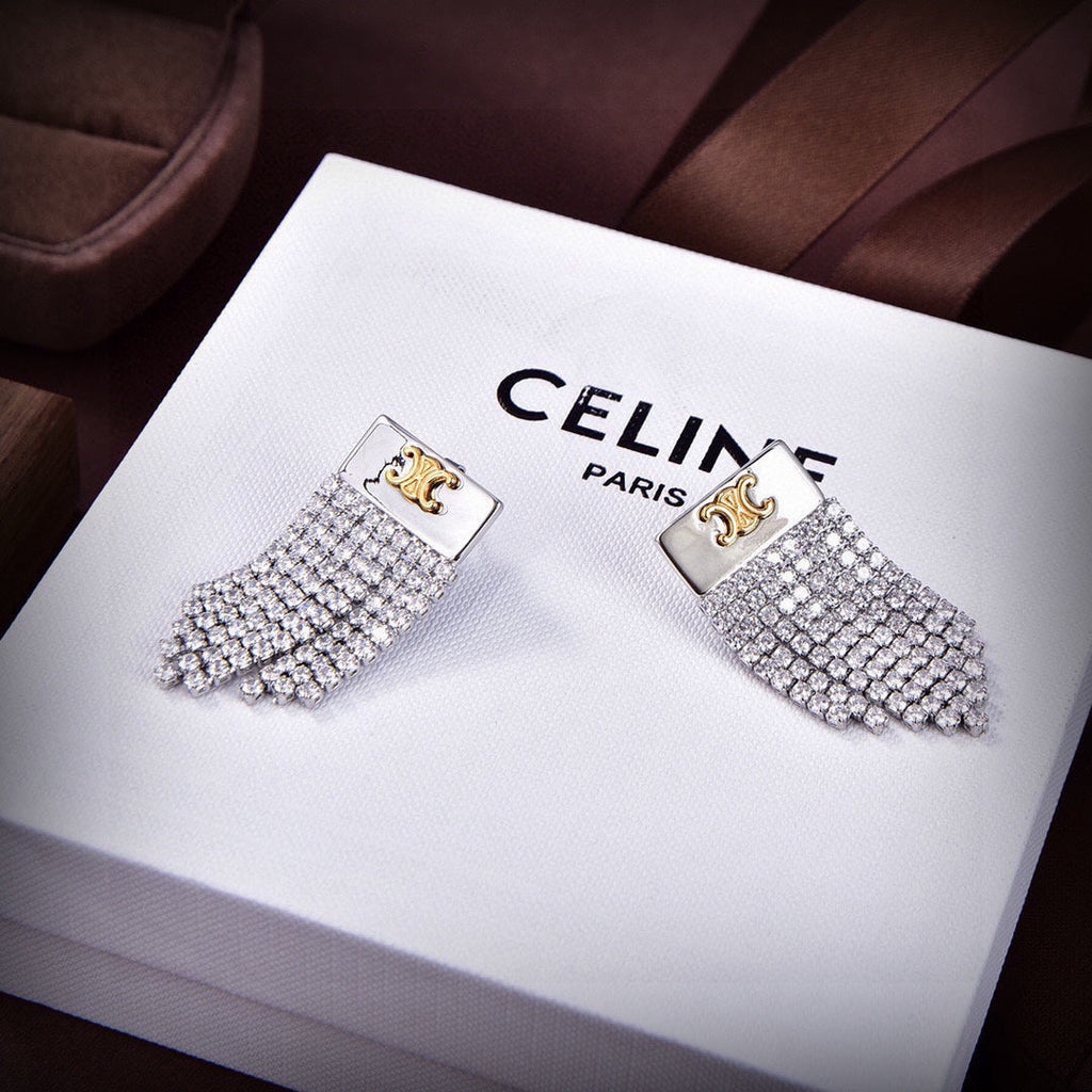 Celine Triomphe Diamonds Tassel Earrings - 18K Yellow Gold