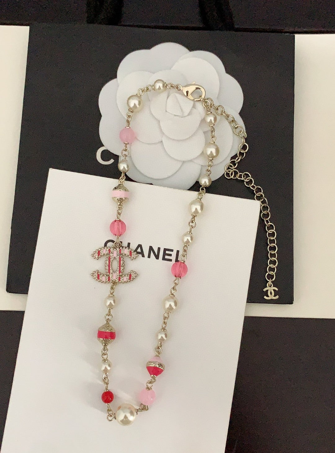 Chanel Pink & White Pearl Necklace