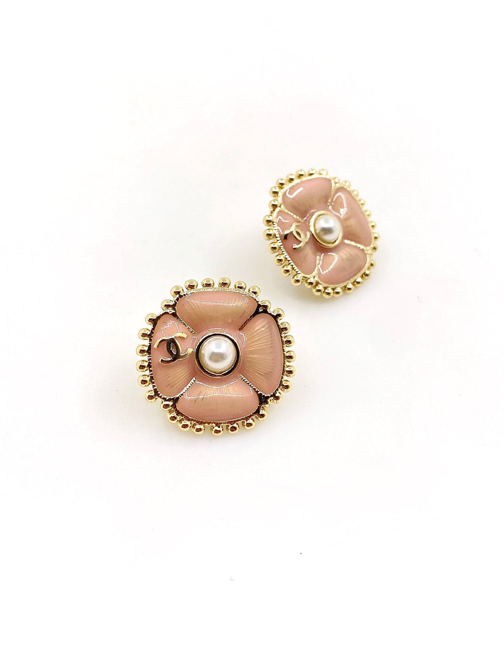 Chanel Pink Pearl Earrings - 18K Yellow Gold