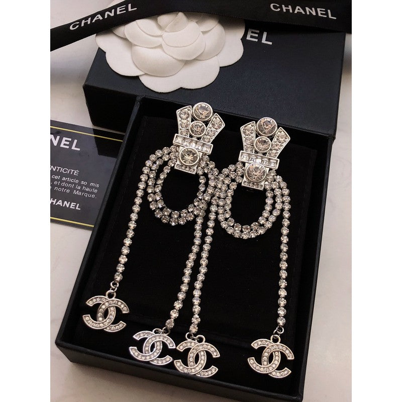 Chanel Tassel Crystal Earrings - 18K White Gold