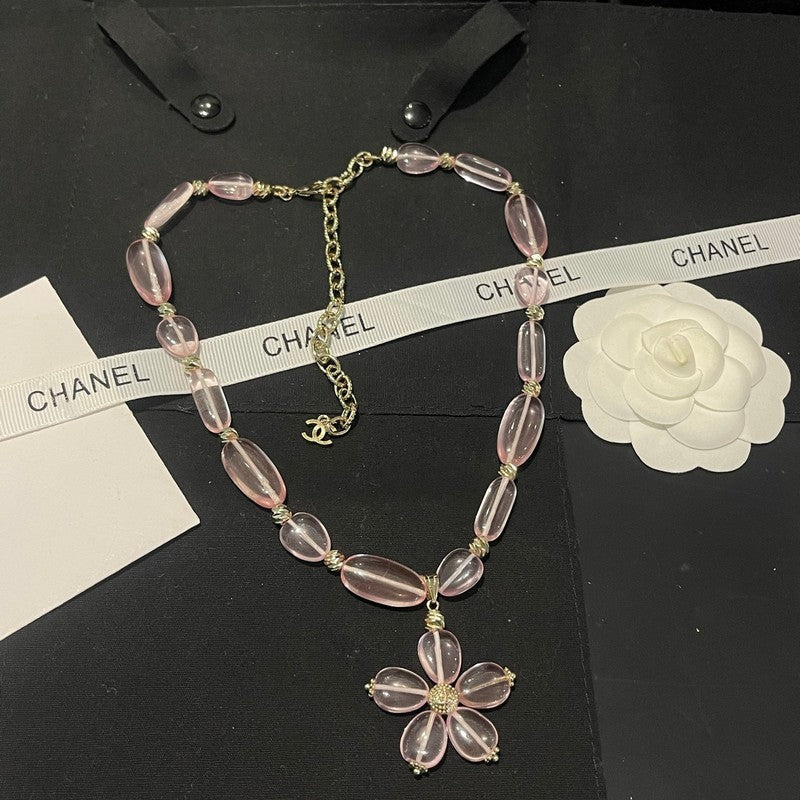 Chanel 26C Pink Crystal Flower Necklace