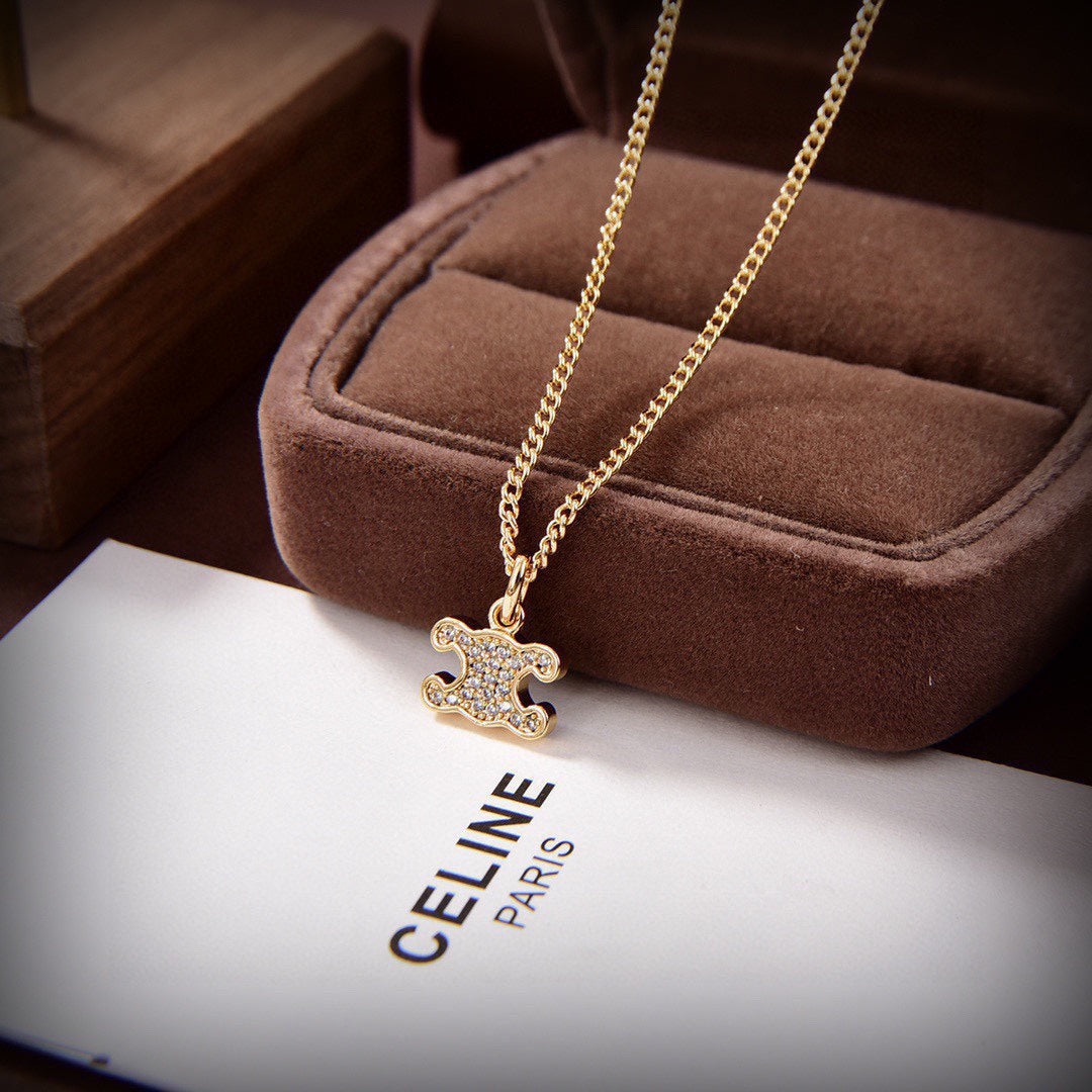 Celine Triomphe Rhinestone Earrings - 18K Yellow Gold