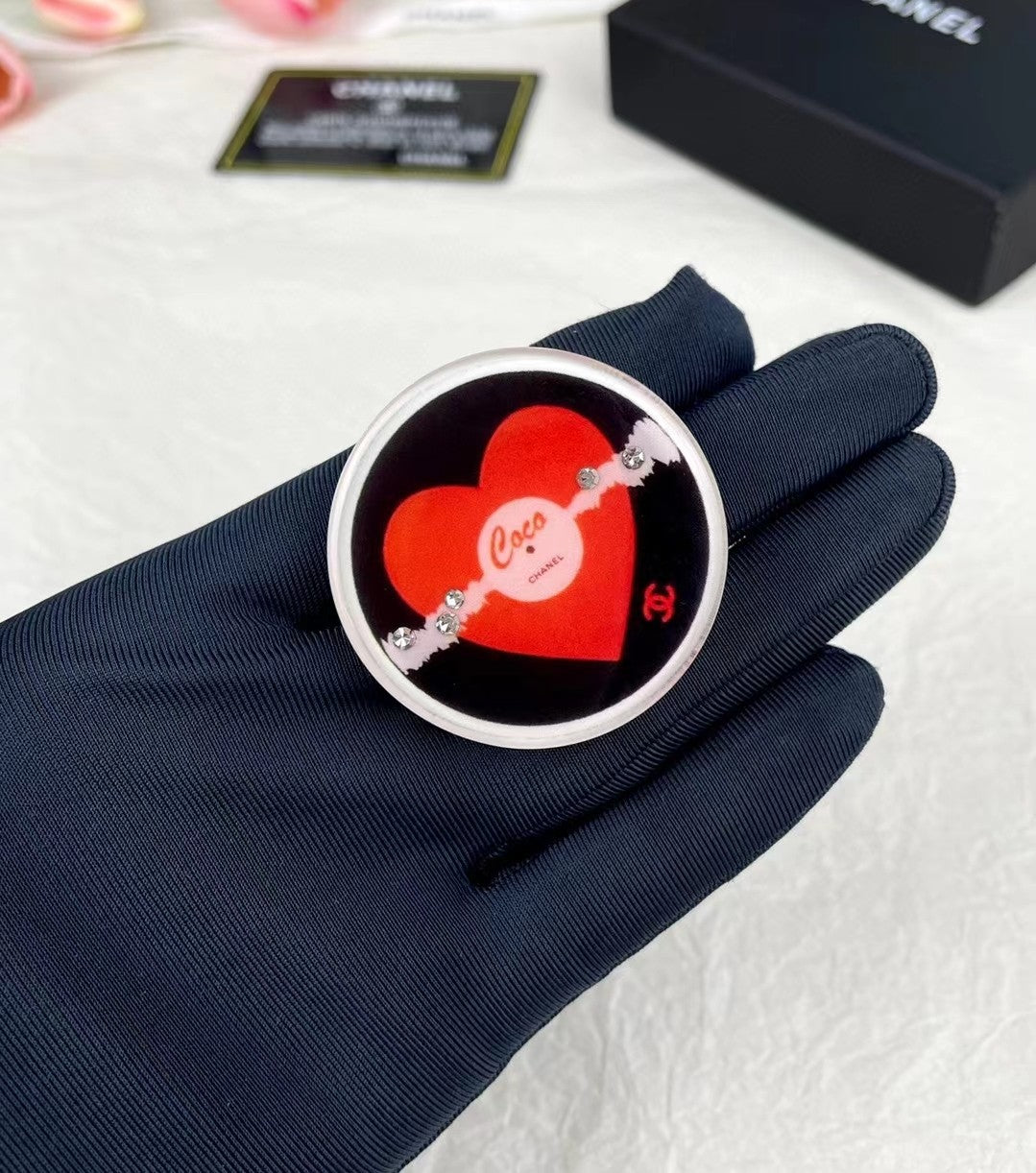 Chanel Red Heart Resin Brooch