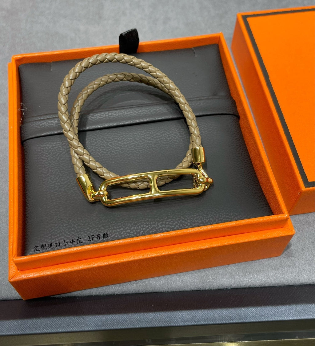 Hermes Roulis Double Tour Grey Bracelet - 18K Gold