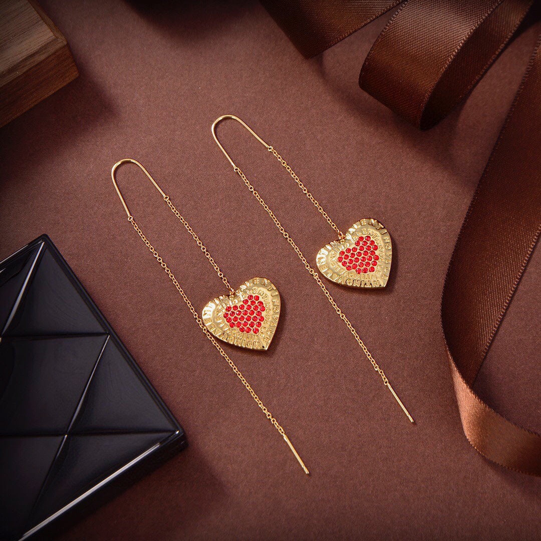 Valentino Red Heart Earrings - 18K Yellow Gold