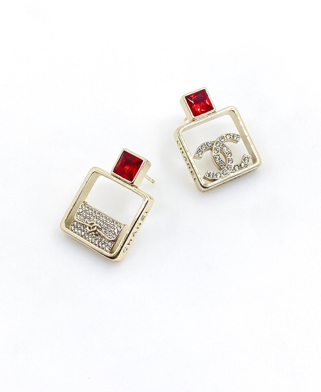 Chanel Red Bottle Pendant Earrings - 18K Yellow Gold