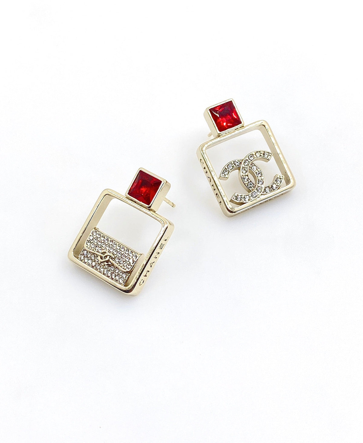 Chanel Red Bottle Pendant Earrings - 18K Yellow Gold