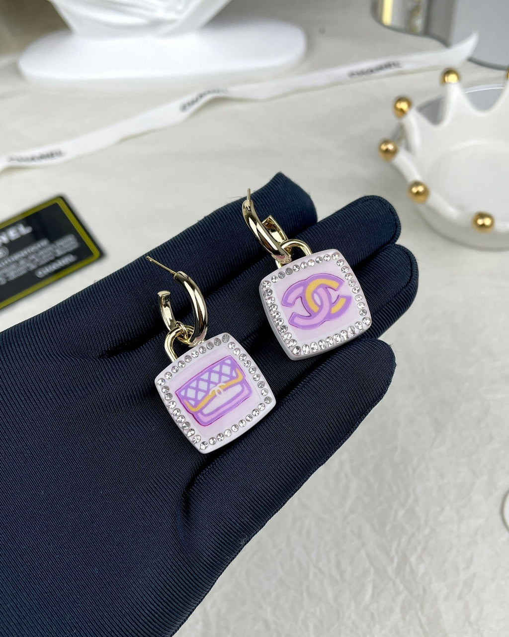 Chanel Pink Bottle Earrings - 18K Yellow Gold