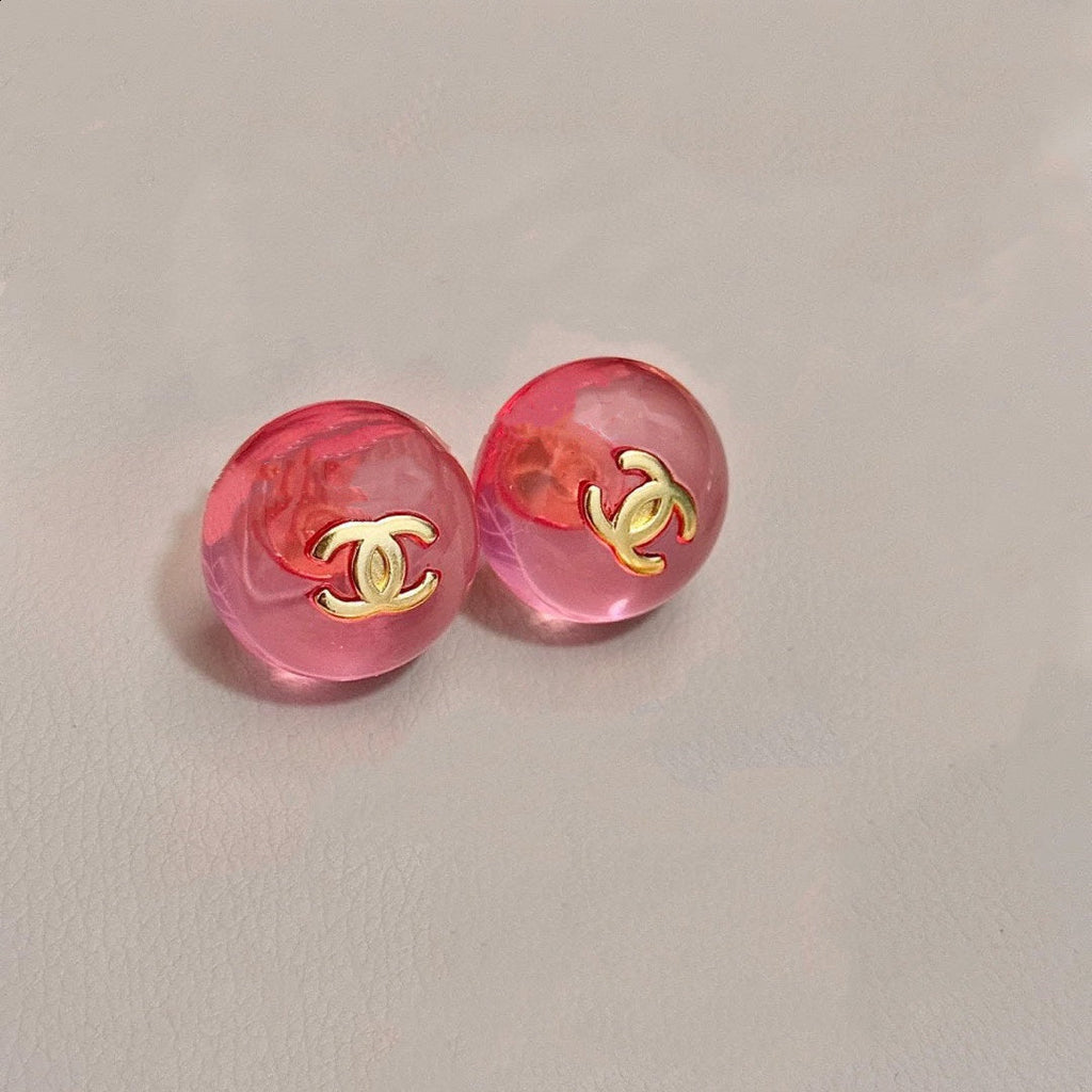 Chanel Pink Crystal Earrings - 18K Yellow Gold
