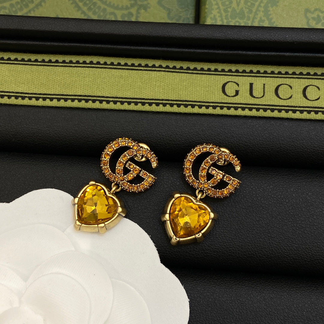 Gucci Double G Yellow Crystal Earrings - 18K Yellow Gold