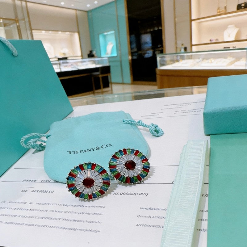 Tiffany Color Crystal Earrings - 18K White Gold