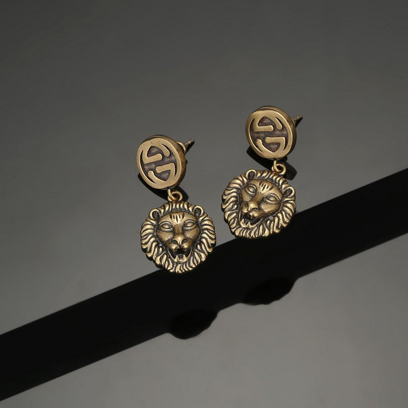 Gucci Double G Lion Pendant Earrings - 18K Yellow Gold