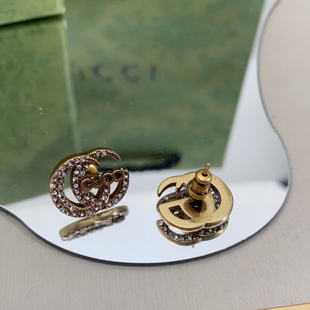 Gucci Double G Logo Diamond Earrings - 18K Yellow Gold