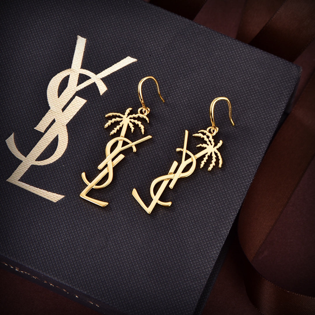 YSL Monogram Palmier Statement Earrings - 18K Yellow Gold