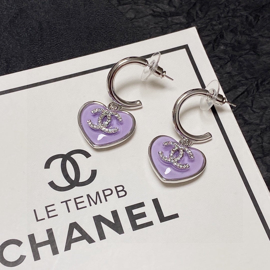 Chanel Purple Heart Earrings - 18K Yellow Gold