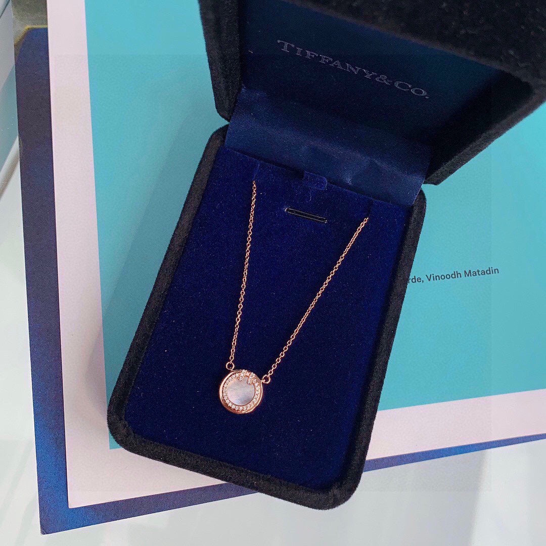 Tiffany Diamond & Turquoise Circle Pendant Necklace