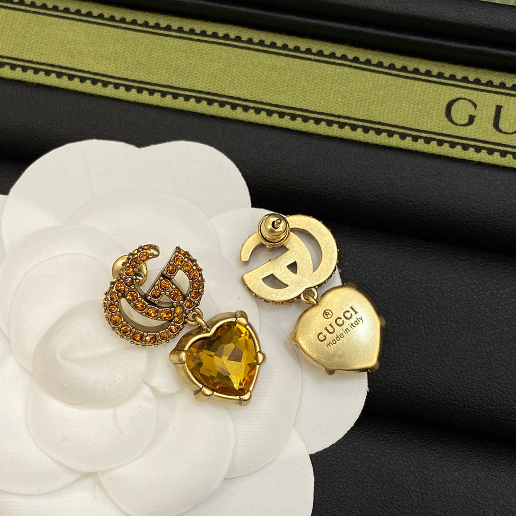 Gucci Double G Yellow Crystal Earrings - 18K Yellow Gold
