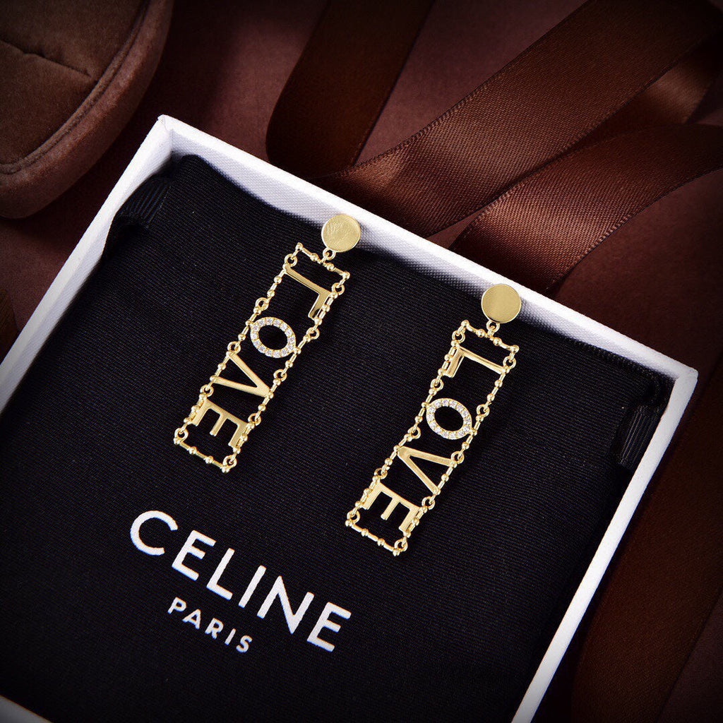 Celine Triomphe LOVE Diamond Earrings - 18K Yellow Gold