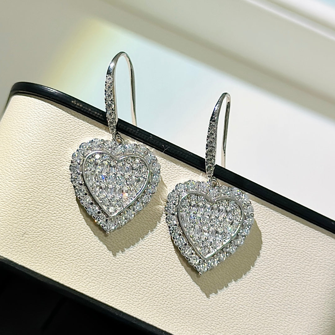 Tiffany Heart Diamond Earrings - 18K White Gold